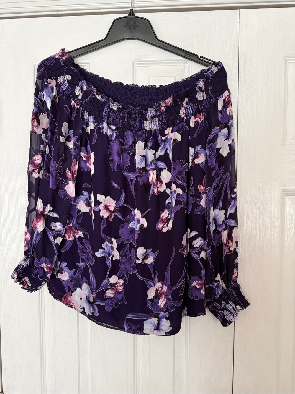 White House Black Market Women’s Off-the-Shoulder Floral Blouse - Purple